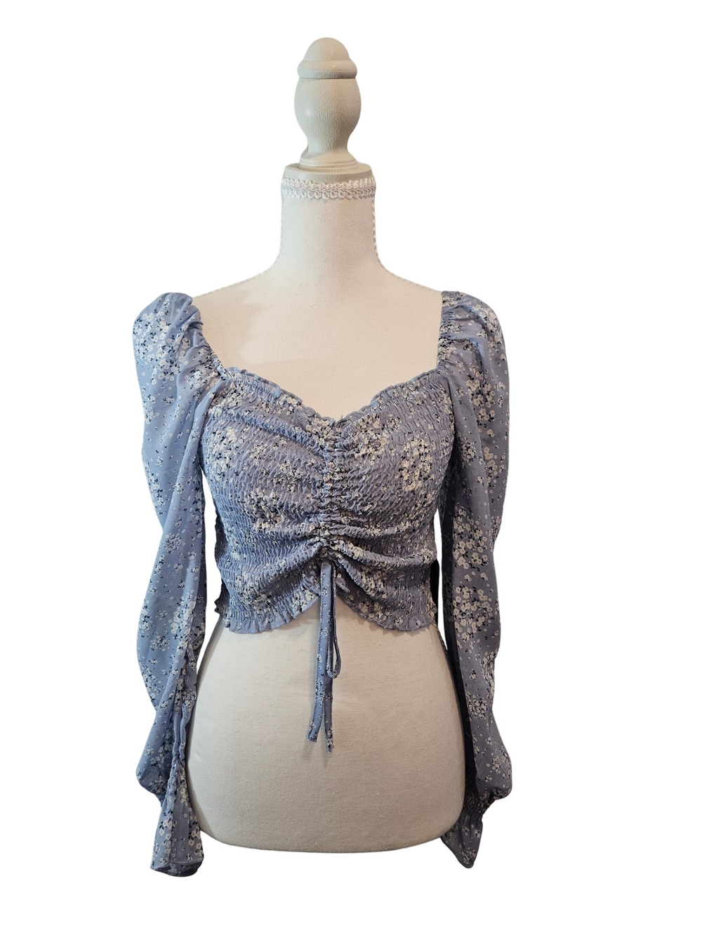 Blush J Blue Floral Smocked Crop Top Size L